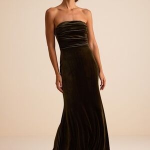 Lulus Maren Olive Velvet Strapless Mermaid Maxi Dress Green - Size L